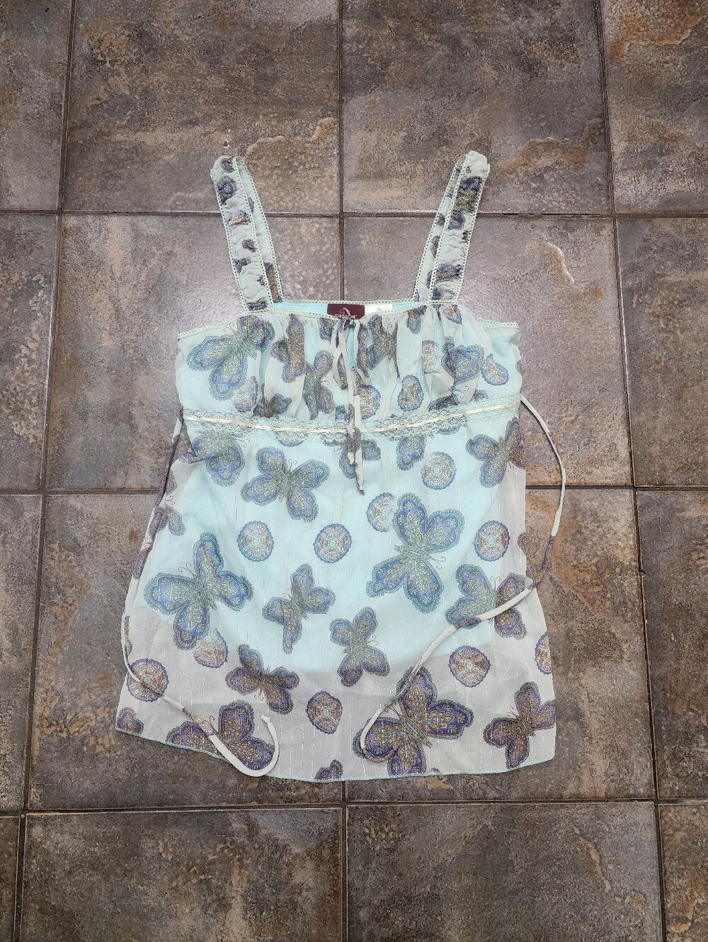 Vintage Y2K Jordache Juniors Large 11/13 AOP Butterfly Babydoll Tank Cami Top